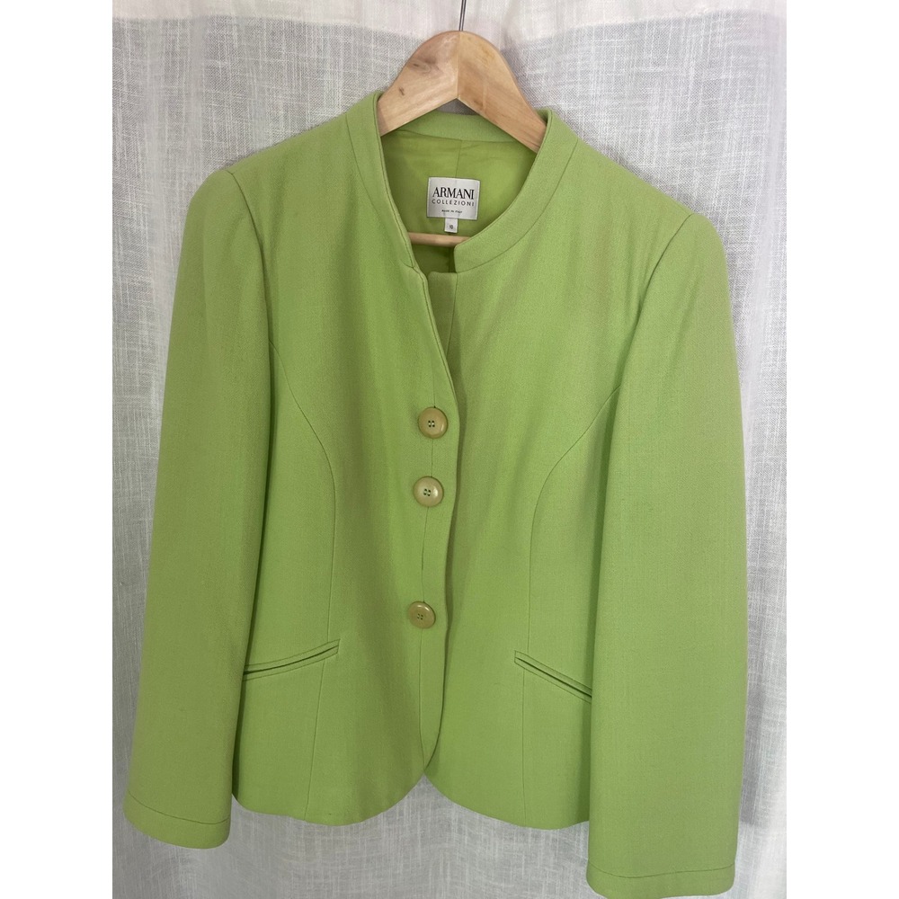 Armani Collezioni Grass Green Blazer Jacket Collarless Missing Button Size 8-10